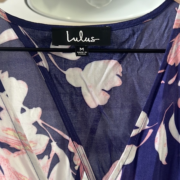 Blue, pink and white floral maxi dress that opens in the front. - Picture 2 of 5